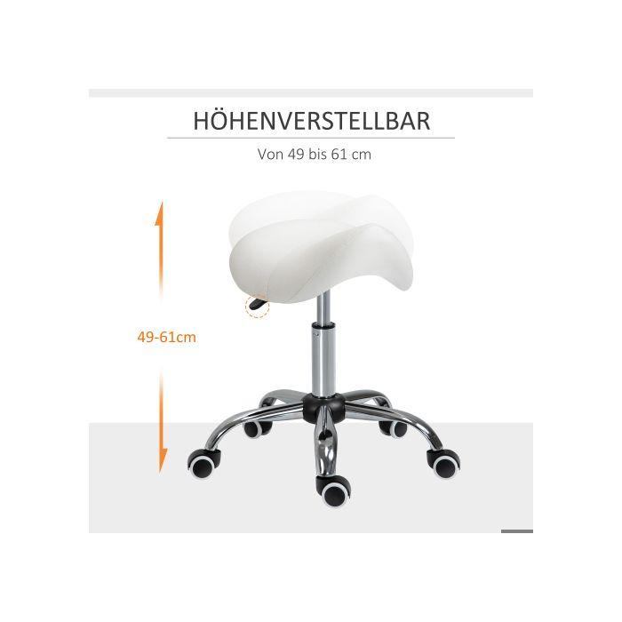 Tabouret - MUVOE - Réglable en hauteur - Rembourré - Blanc - 5 roulettes mobiles