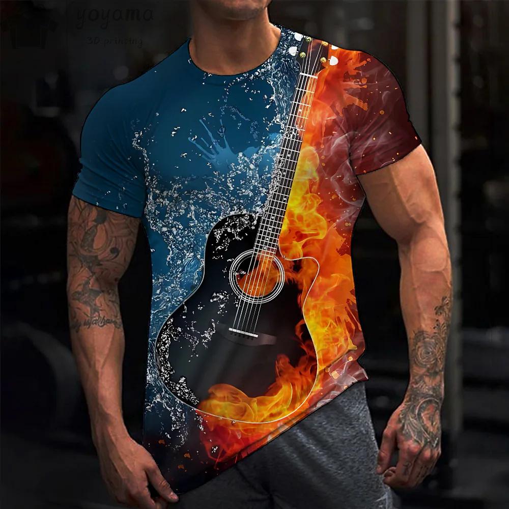 Rock Guitar Print Clothes Men Vintage Clothes Men's Summer Clothes Oversized T Shirt Men Short Sleeve Tee Guitar Graphic Tee Men