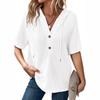 European and American Hooded Casual T-shirt Top Women's Small 2025 Summer New Loose Button Short Sleeves