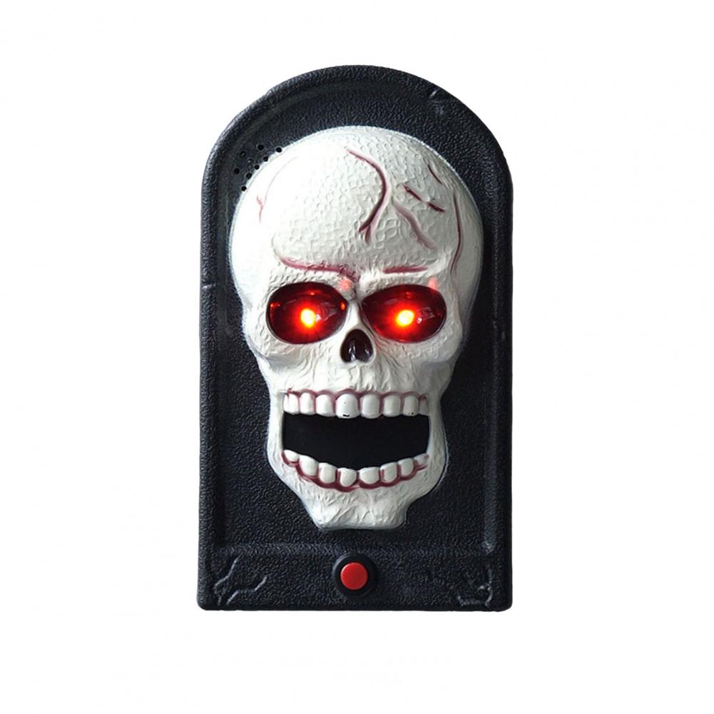 Portable Halloween Doorbell Halloween Prop Spooky Halloween Skull Doorbell with Skeleton Head Light-up Eyes Pop Out Snake