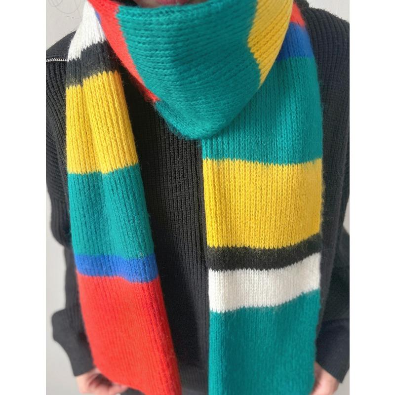 Autumn and Winter New Block Rainbow-colored Knitted Scarf Fashion Warm Scarf Versatile Scarf Dual-purpose