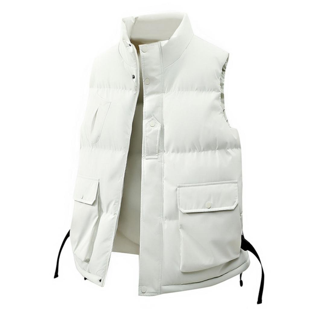 Men's -color Casual Stand-up Collar Vest, Men's Loose Workwear Sleeveless Jacket Vest