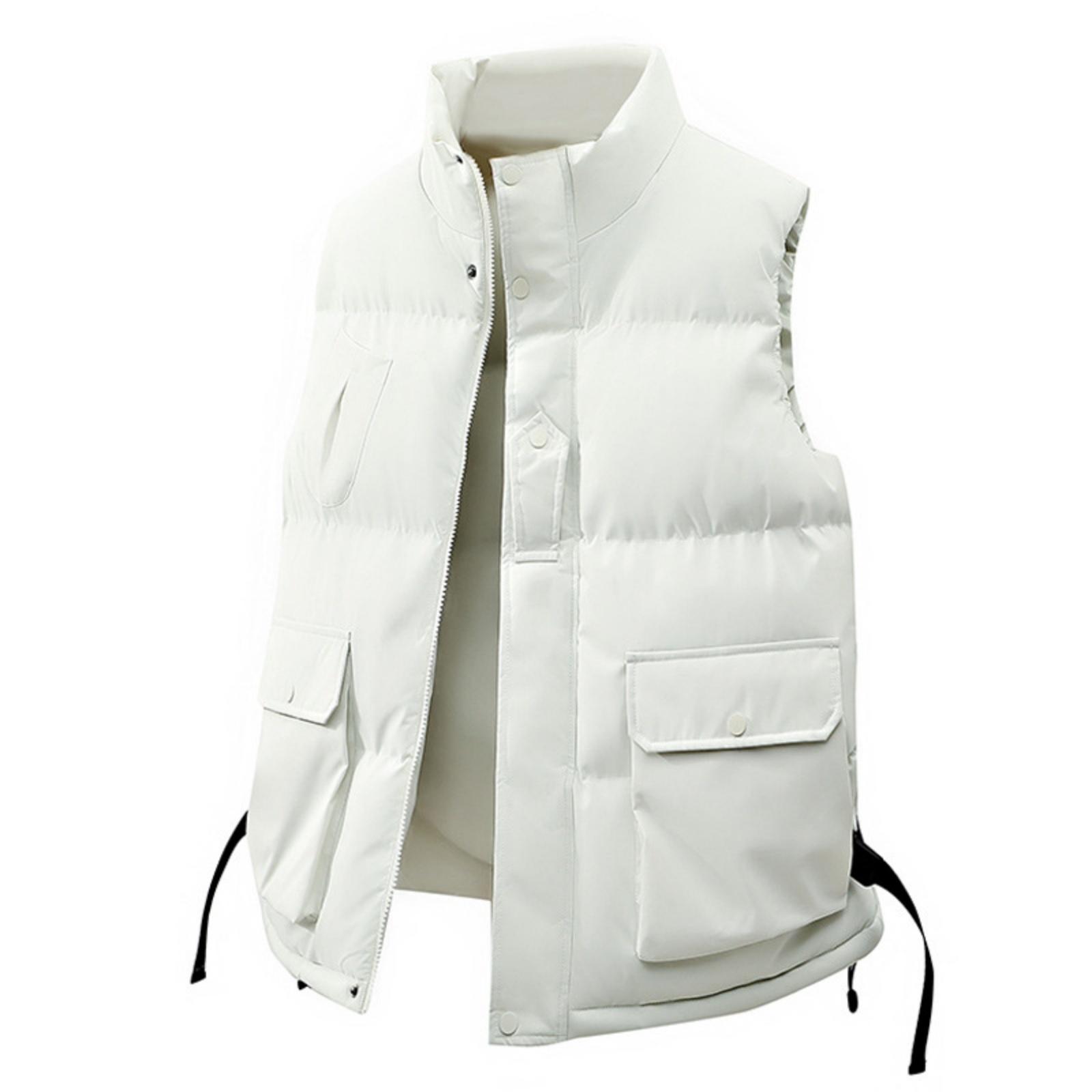 

Men s Solid-color Casual Stand-up Collar Vest, Men s Loose Workwear Sleeveless Jacket Vest M