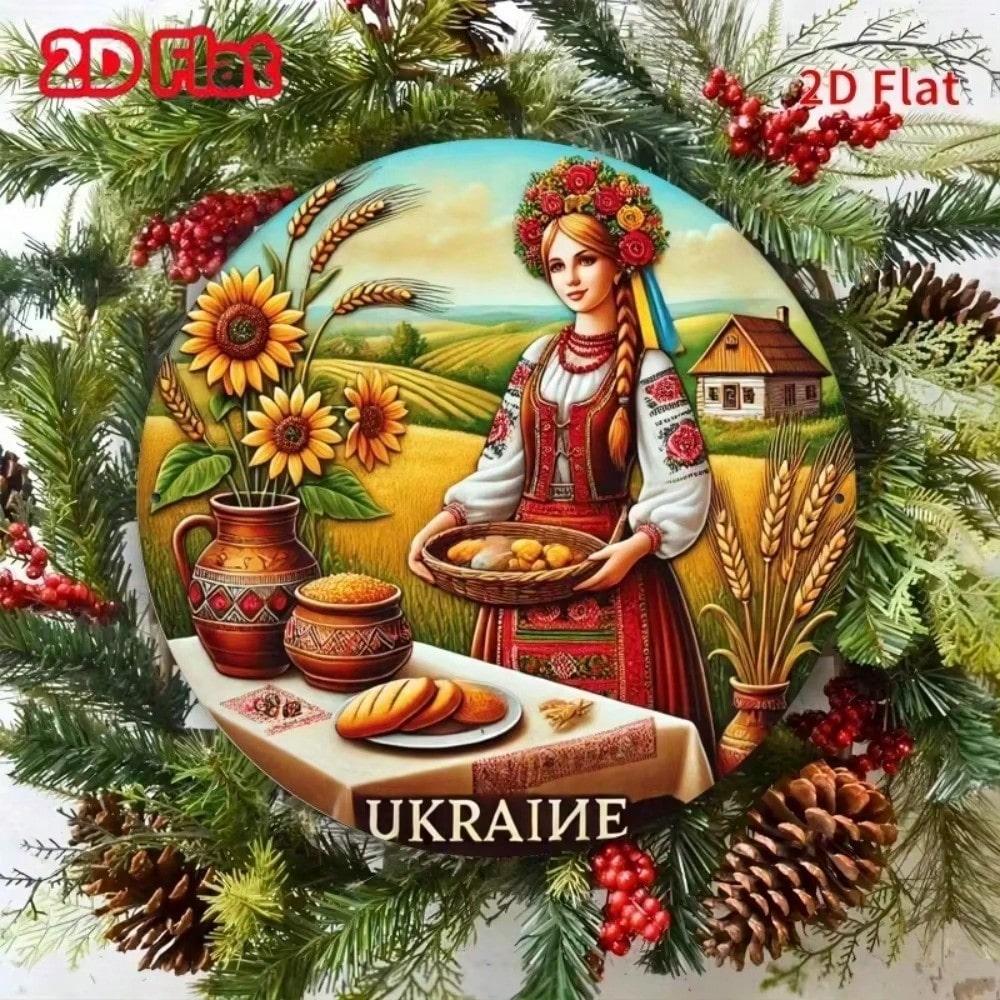 

Ukrainian Rural Life Metal Wall Art Traditional Cuisine Folk Costume Landscape Home Decor Tin Sign M білий
