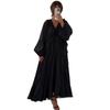 Womens 2026 Loose Fit V-Neck Lantern Sleeve Maxi Dress With Ruffle Hem - Solid Color Casual Style