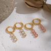 Xia Ling High-End White & Pink Zircon Pendant Earrings - Elegant European American Design, Non-Fading Titanium Steel