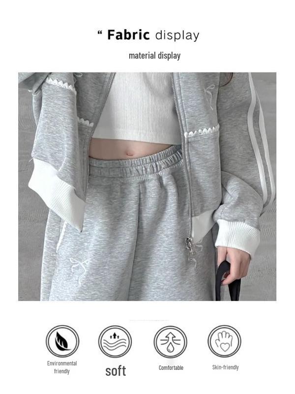 Cardigan da ragazza stile coreano primavera 2025 e pantaloni a gamba larga set casual due pezzi