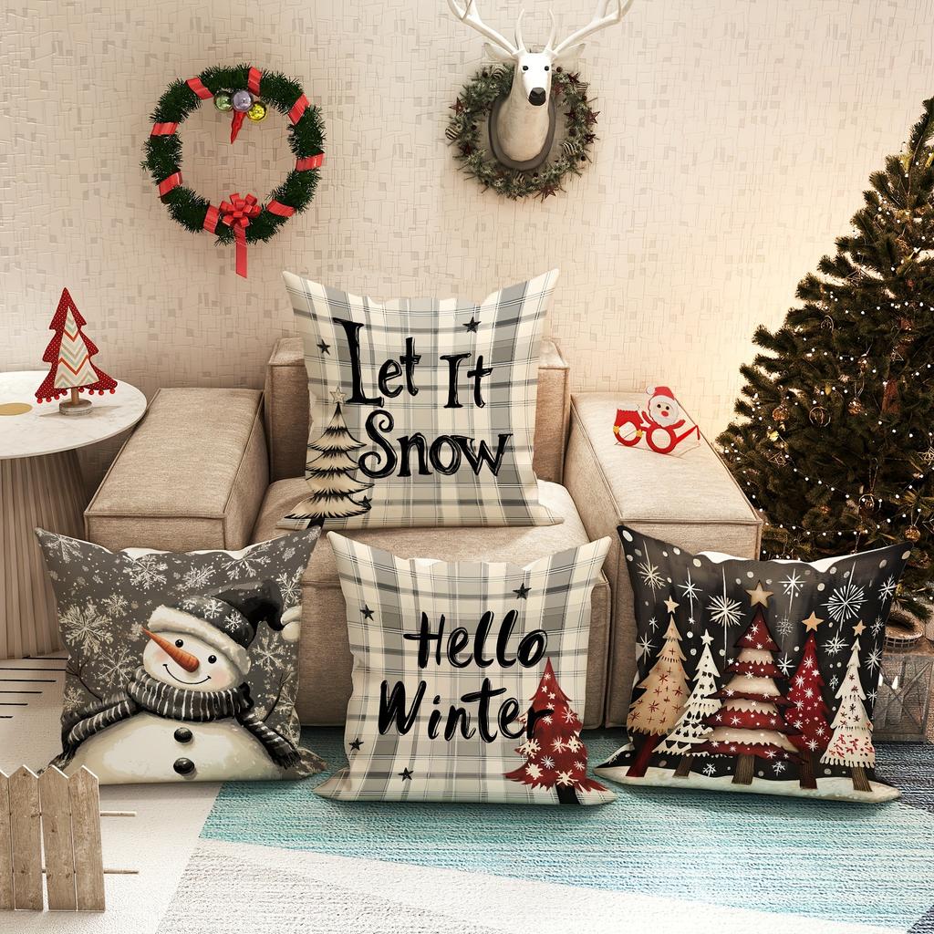 Christmas Decoration Pillowcase New Year Gift Christmas Tree Snowman Pillow Cover Home Room Decoration Sofa Cushion Cover
