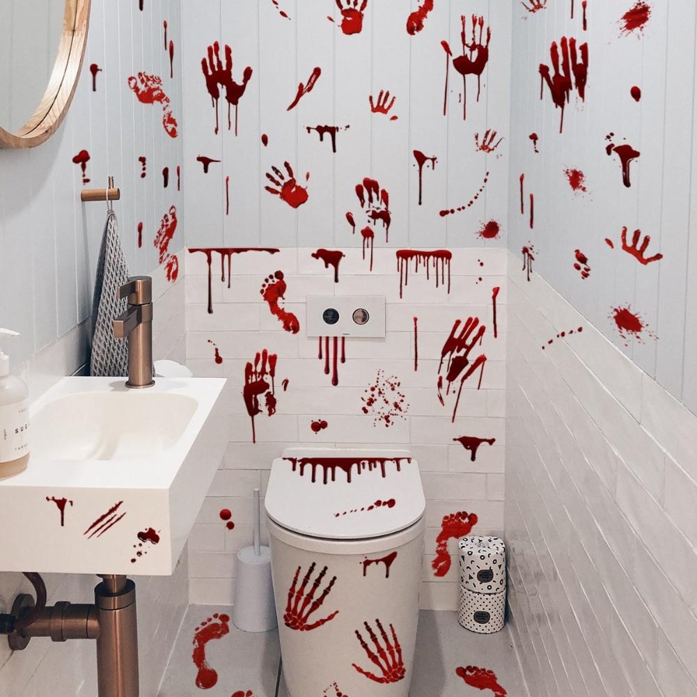 Para Fiestas de Halloween Decoración de Casa Embrujada Pegatinas de Huella de Mano Sangrienta Escenarios de Terror Decoración de Fiesta Espeluznante Set Completo