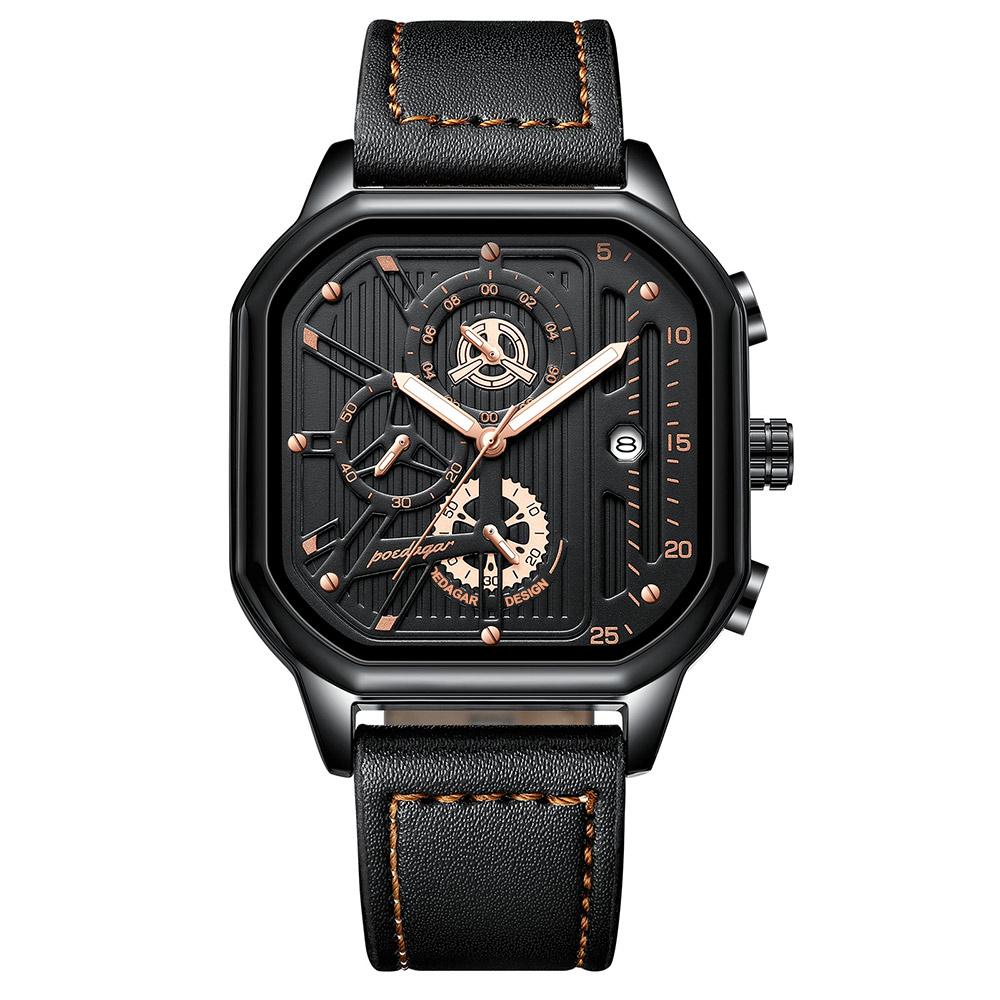 POEDAGAR Luxury Casual Men's Watch Fashion Sports Chronograph Leather Watches Waterproof Luminous Military Wristwatch Gift