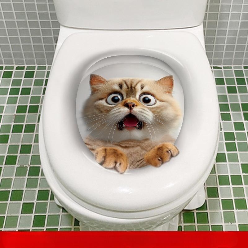 3D Cat Toilet Stickers Wall Stickers Toilet Toilet Cover Decoration Renovation Self-adhesive Wall Stickers