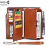 Women PU Leather Long Wallets RFID Antitheft Clutch Zipper Coin Pocket Oil Wax Retro Wallet High Quality Female Card Holder Coin Purse