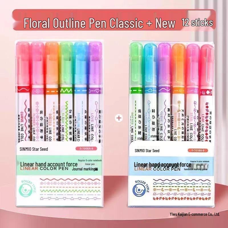 Floral Outline Curve Highlighter Pen for Journaling and Drawing