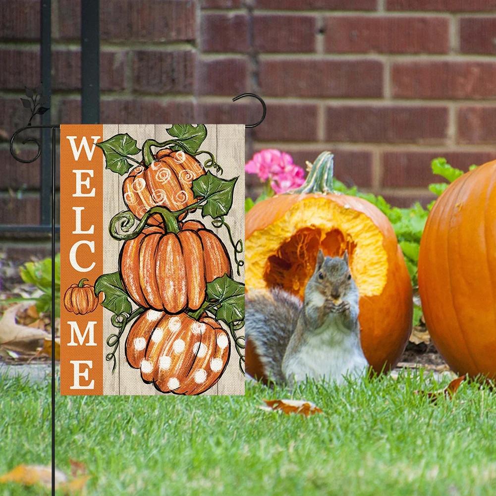 Halloween Garden Flag Double Sided Cute Ghost Pumpkin Decor Autumn Vertical Banner Burlap for Outdoor Garden Decoration 30x45cm