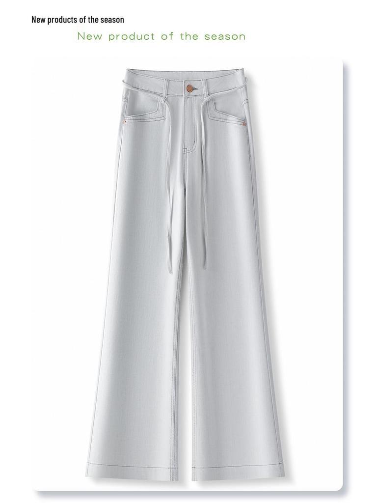Women's Morandi Gray High-Waisted Wide-Leg Flared Jeans, Slimming and Loose Fit for Spring/Summer 2025.