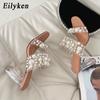 Fashion Eilyken New Transparent PVC String Bead Shoes Woman Fashion Open Toe Slippers Crystal Perspex Heels Slides Beach Femme Sandale