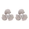 Chic Metallic Zircon Petal Pearl Earrings for Women