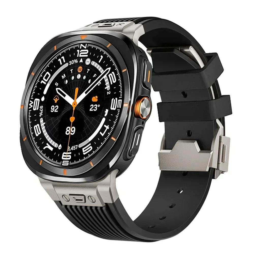 Gumowy pasek sportowy do Samsung Galaxy Watch Ultra 7 47mm Pasek męski ze stali nierdzewnej do paska Samsung Galaxy Watch 7 Ultra