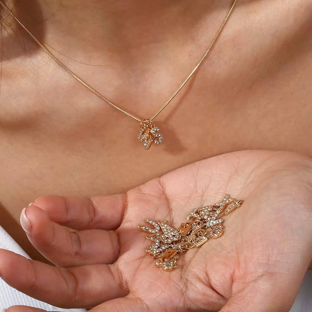 MamacitaSlay Cute Shiny Rhinestone Mini 26 Initial Letter DIY 316L Stainless Steel Charms Jewelry Accessories Round Chain Women