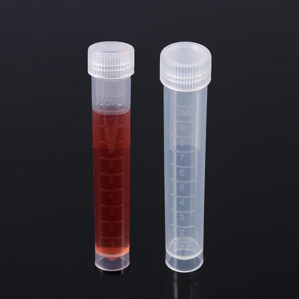 10pcs 10ml Plastic Frozen Test Tubes Vial Screw Seal White Cap Pack Container