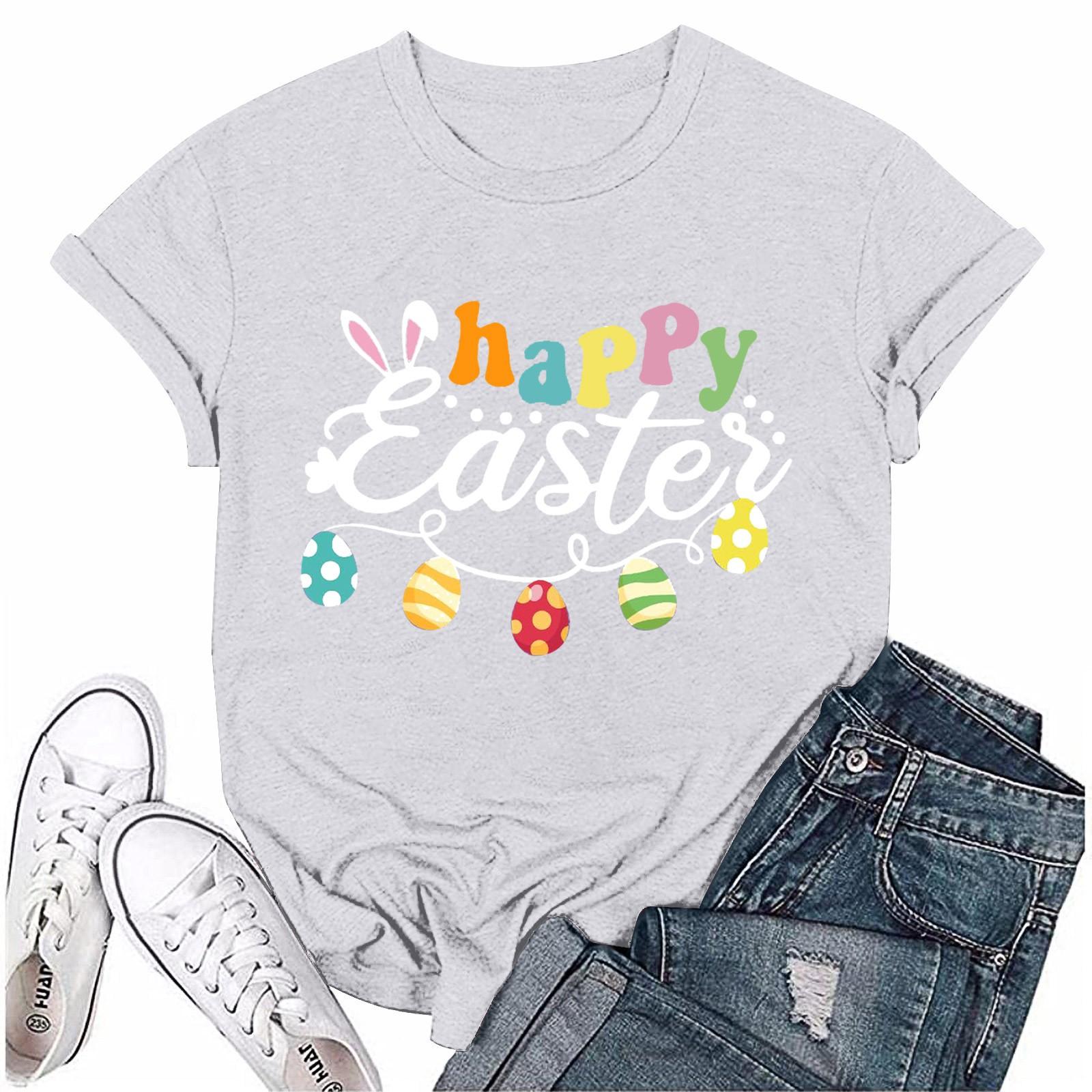 

Женская модная пасхальная принтованная повседневная плиссированная круглая футболка с коротким рукавом L белый