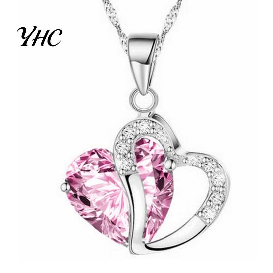 Heart Pendant Necklace Cubic Zirconia Inlaid Jewelry Gift Women Shape Fashion for Daily Life