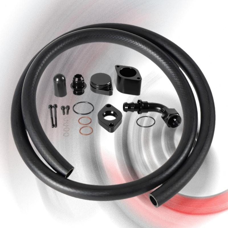 6.7L Maintenance Engine Ventilation Kit with Flexible Hose, Black Finished Metal Adapters, Sealing Hardware and Installation Parts