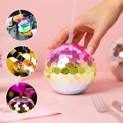4/6pcs 600ml Disco Ball Cup with Straw Wedding Bridal Shower Bachelorette Party Decor Cocktail Drink Bottle Beach Pool Supplies