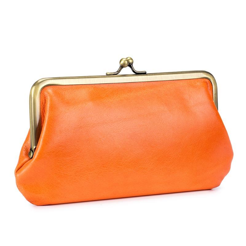 New European and American Retro Clip Bag, Simple Leather, Long Clutch Bag, Wallet, Clutch Mouth, Gold Storage Bag, Large Capacity