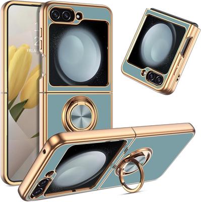 Elektrolyticky pokovený magnetický kroužkový držák na telefon pro Samsung Galaxy Z Flip 5 4 3 Flip5 Flip4 Flip3 5G plastový nárazuvzdorný kryt