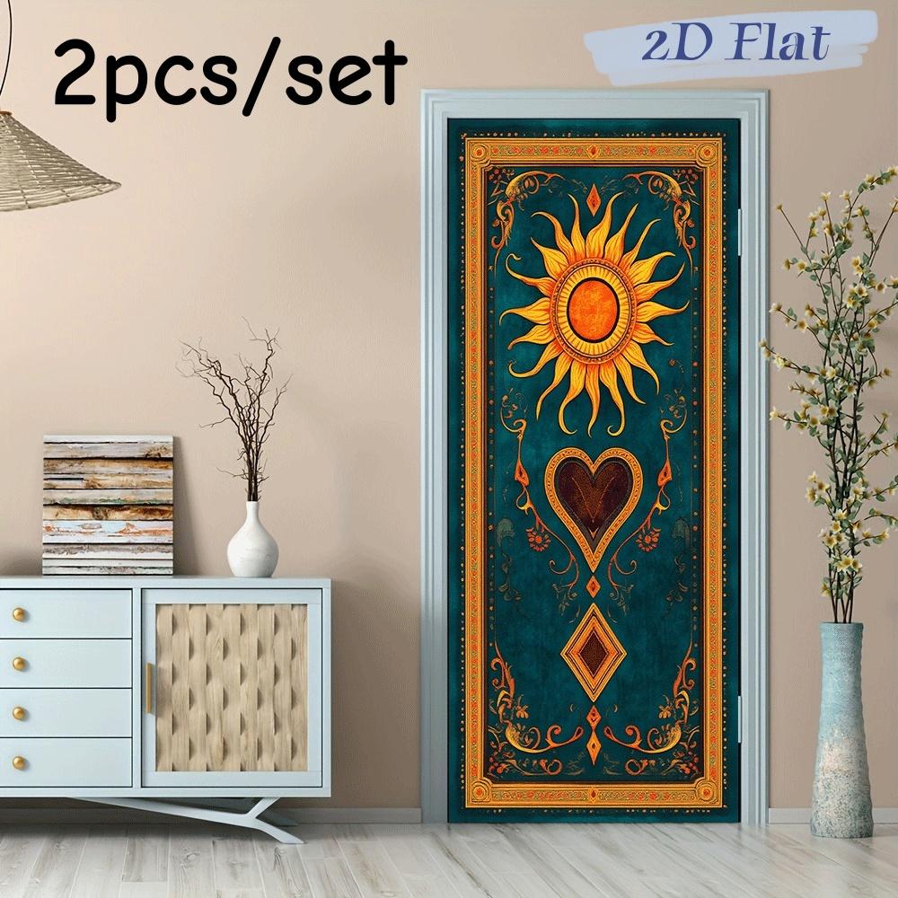 

2pcs European retro sun god decoration wall stickers, living room entrance art door stickers, sun heart geometric patterns, home (as the picture,38.5x200cmx2)