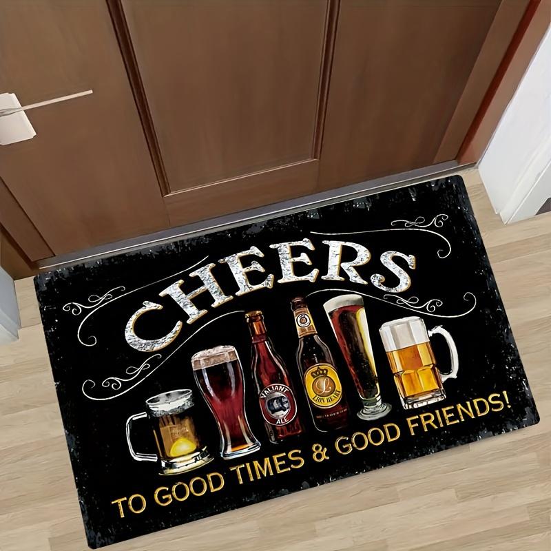 "Cheers To Good Times" Bar Theme Doormat, Polyester Flannel Non-Slip Machine Washable Low Pile Rug for Indoor Home Decor