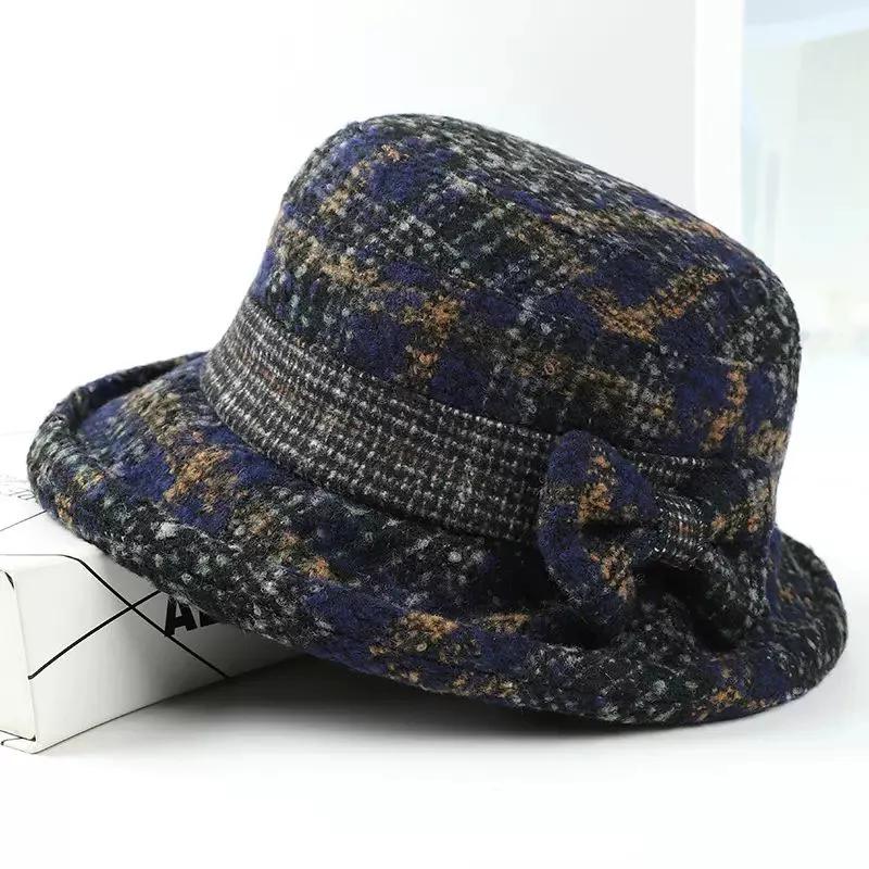 WTEMPO Mom's Casual Bow Outdoor Commuting Cold-proof Windproof Bucket Hats Women's Solid Color Warm Winter Printed Hats