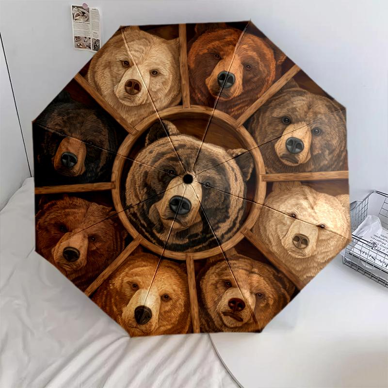 Bear pattern, automatic folding umbrella, portable and foldable design, 8 ribs, a Christmas or birthday gift.