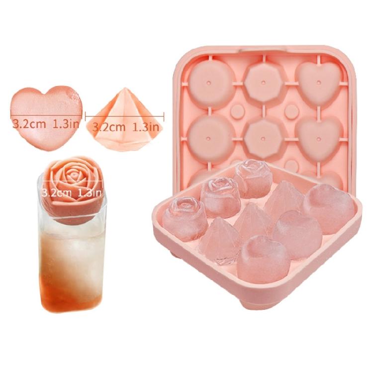 Rose Heart Diamond Ice Cube Mold Food Grade Silicone Ice Maker for Whisky Cocktail Ice Cube Tray Dessert Mold