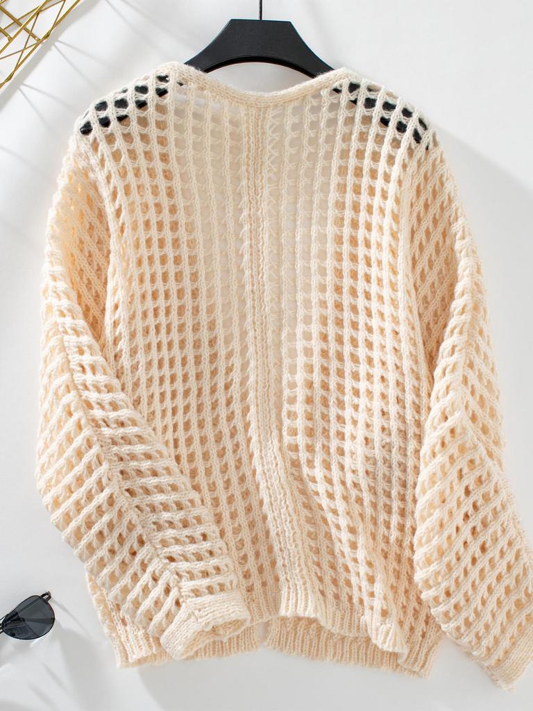 Fuzzy Knit Hollow Out Autumn Sweater: European & American Style, Loose Fit, Long Sleeve Women's Outerwear