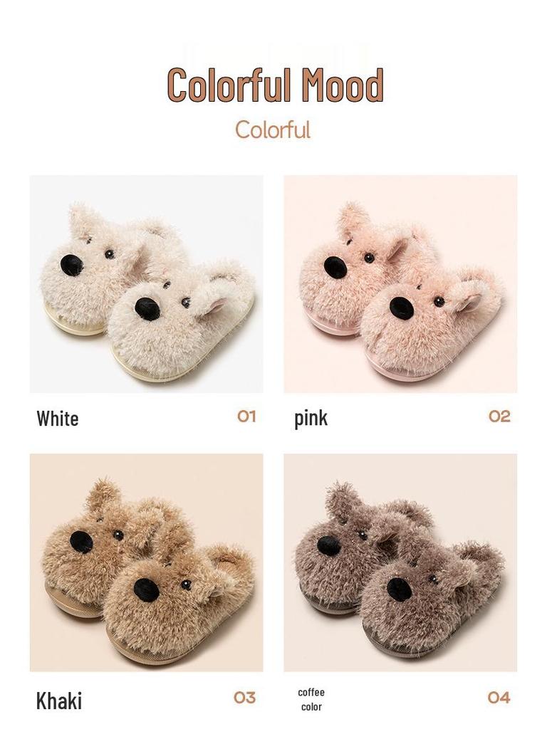 2025 Téli Aranyos Rajzfilm Kiskutya Gyerek Plüss Pamut Papucs Szülő-Gyermek, Lányoknak, Fiúknak és Nagyobb Gyerekeknek—Meleg & Kényelmes