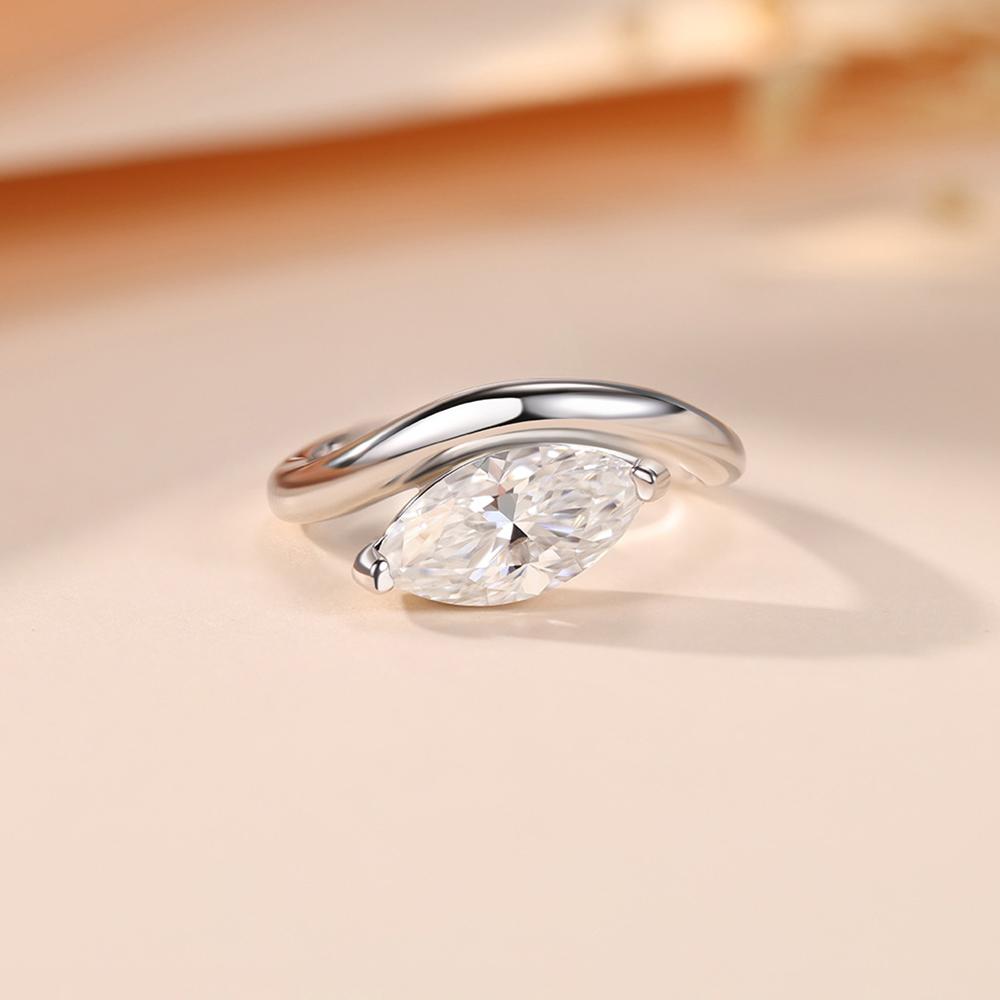 2CT Marquise Cut Moissanite Solitaire Engagement Ring for Women   CopperEast West Marquise Ring Wedding Band Jewelry