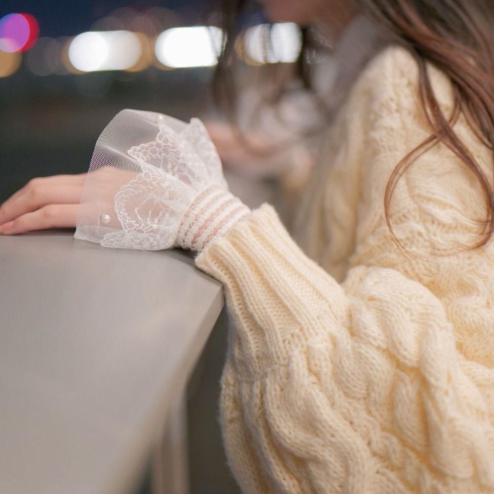 White Black False Sleeve Cuffs Mesh Pearl Lace Cuff New Wrist Cuff  Photography Props