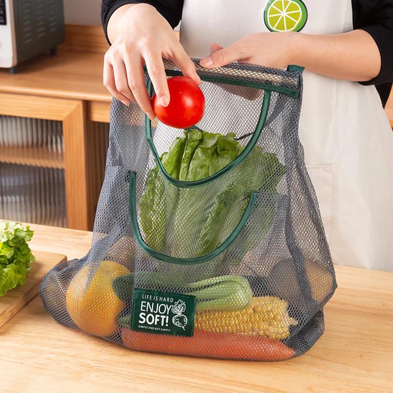 Kitchen Multifunctional Fruit Vegetable Hanging Bag Wall Hanging Ginger Garlic Storage Bag Mesh Bag Reusable Storage Artifact