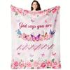 1pc Christian Women'S Inspirational Bible Verse Throw Blanket Contemporary Floral Pink Prayer Shawl All-Season Versatile Flannel