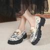 Shoes for Women Slip on Women' Pumps Autumn Round Toe Solid Metal Decoration Platform Mid Heel Water Proof Loafers
