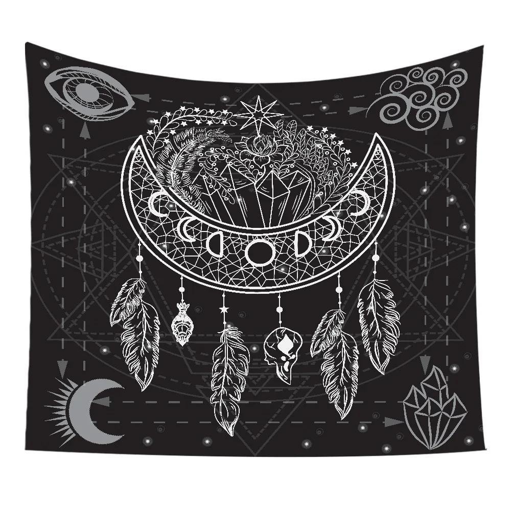 VIKAMA Sonnengott und Mondgöttin Wandteppich Schwarz und Weiß Mystische Astrologische Hängedekoration Bohème Stil Schlafzimmer Wanddekoration