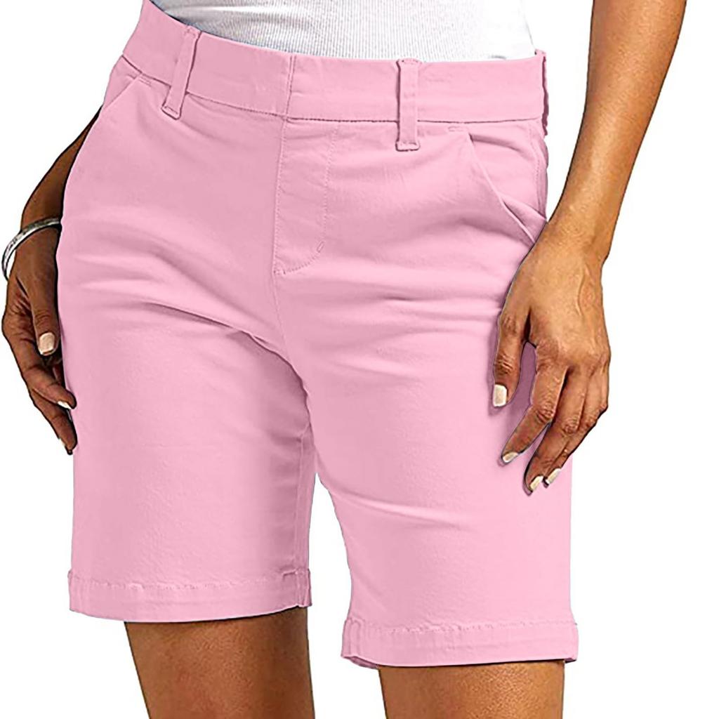 Women's Casual Stretch Chino Shorts with Pockets, Comfortable Mid-Rise Summer Shorts for Everyday Wear Rust Color
