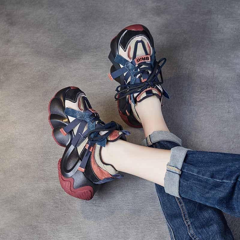 Fashion High quality 6cm Women Chunky Sneaker Fashion Summer Spring Autumn Flats Comfy Booties Shoes Leather Genuine Casual dad shoes
