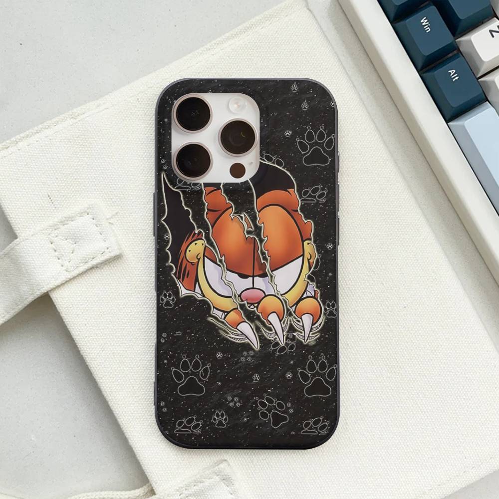 Cute Anime G-Garfields Cat Corrugated Pattern Case For IPhone 16E SE4 12 17 16 15 14 13 11 Pro Max Stripe Cover