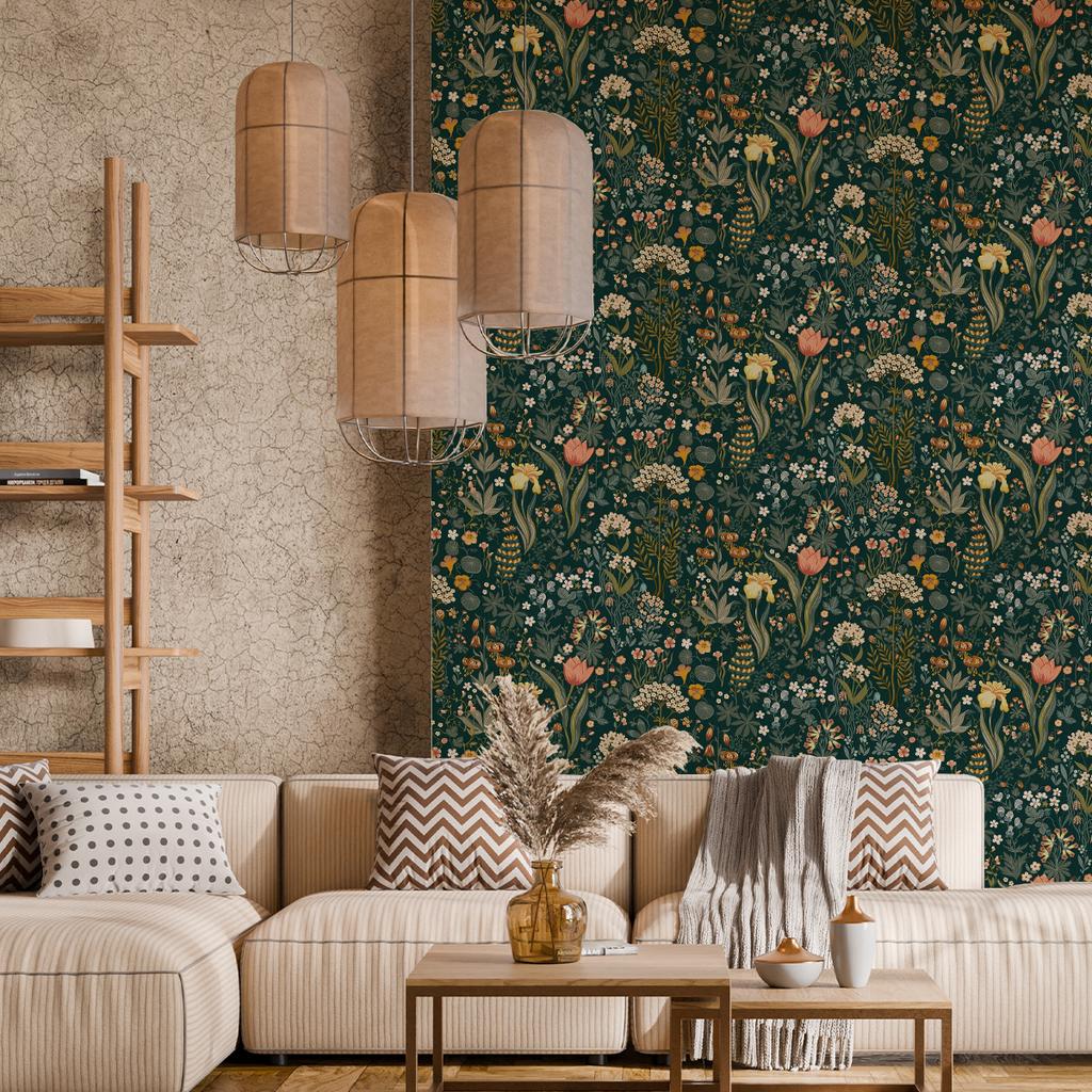 Thickened Wallpaper Self-Adhesive High-End Wall Decoration Flower Green Plant Wall Sticker Room Decoration