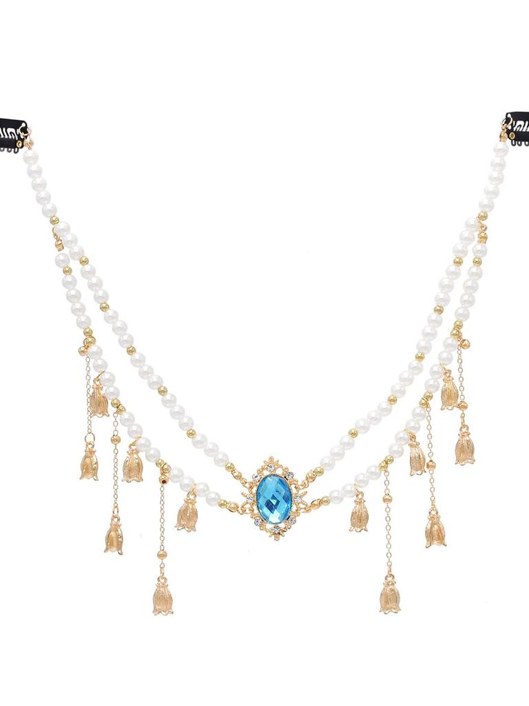 Princess Pearl Forehead Chain Ancient Style Tassel Necklace Ethnic Wind Hair Accessories Yunnan Lijiang Decorations Jewelry