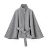 Women Wool Blend Cape Jacket With Metal Buckle Belt