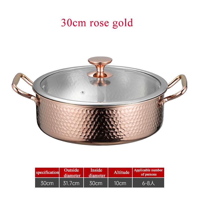 

Горшок для жарки из нержавеющей стали 304, ручной молотковый штамповочный горшок, коммерческий двойной вкус, итальянский горшок для жарки розового золота